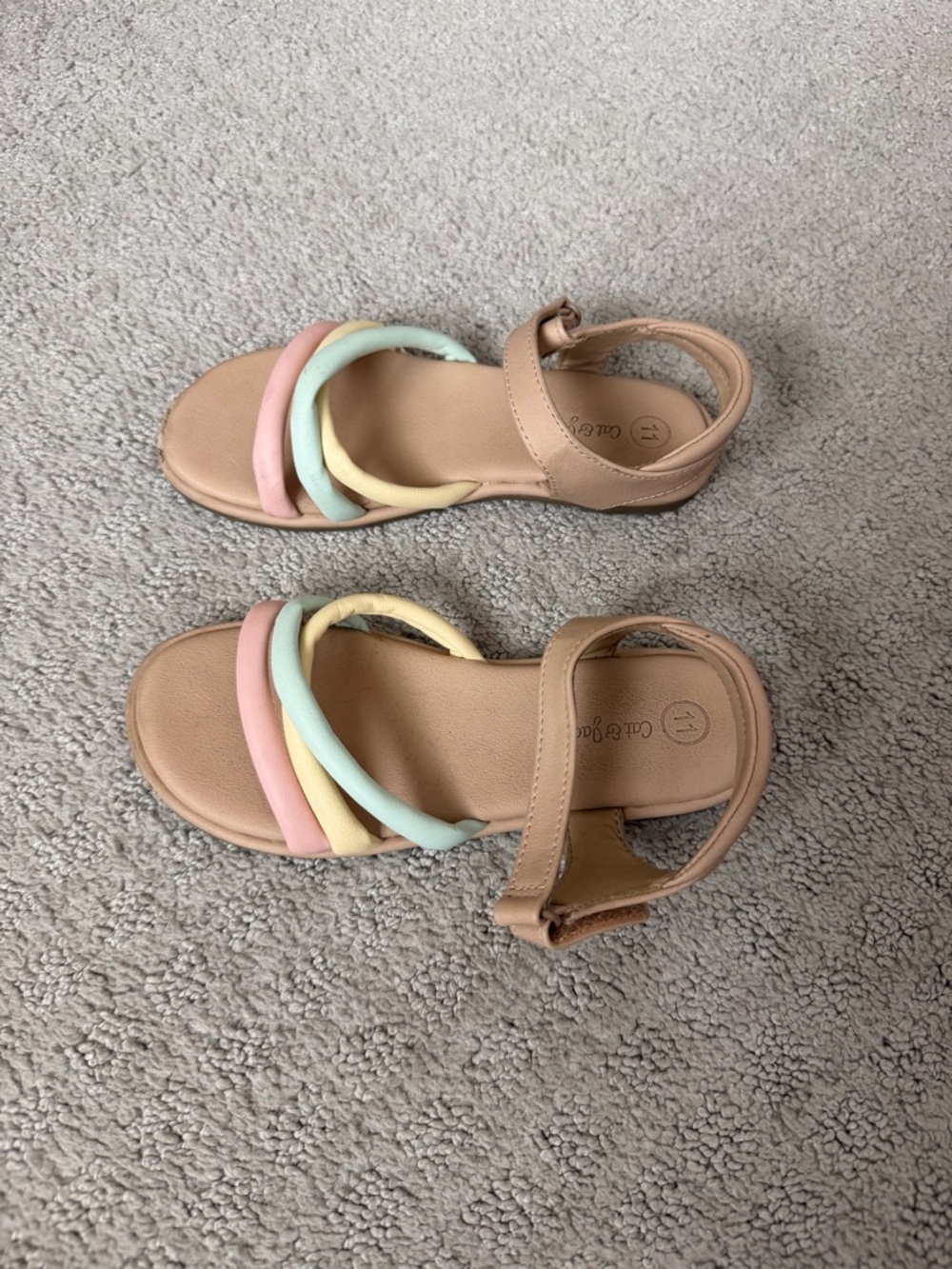 Children's Tan Sandals with Pastel Pink, Mint & Yellow Straps